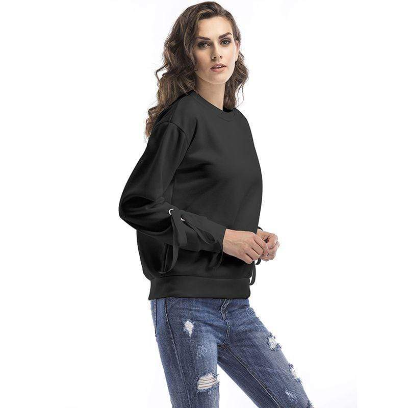 TIY Fleece Simple Fashion Round Neck Long Sleeves With Ribbon Solid Color Brushed Cotton Sweaters TIY