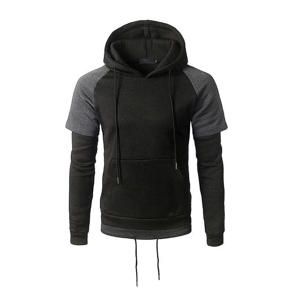 TIY Fleece Simple Style Men Patchwork Long Sleeves Slim Fit Casual Hoodies TIY