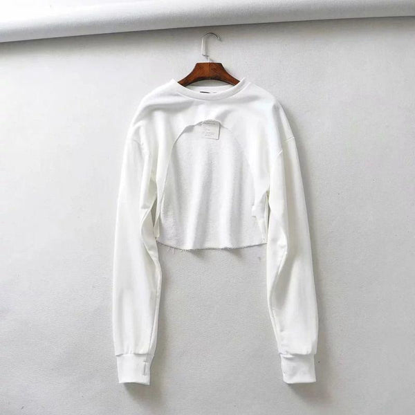 TIY Fleece Street Style Women Solid Color Long-sleeve Cropped Sweatshirt TIY