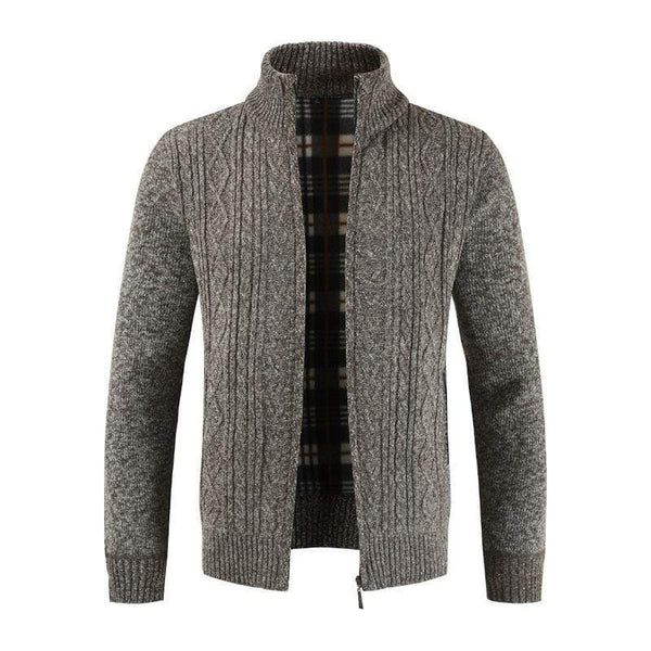Thickened Cotton Solid Color Men Long Sleeves Warm Standing Collar Knitted Jacket