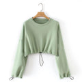 Unique Drawstring Hemline Women Street Style Long-sleeve Crop Sweatshirt
