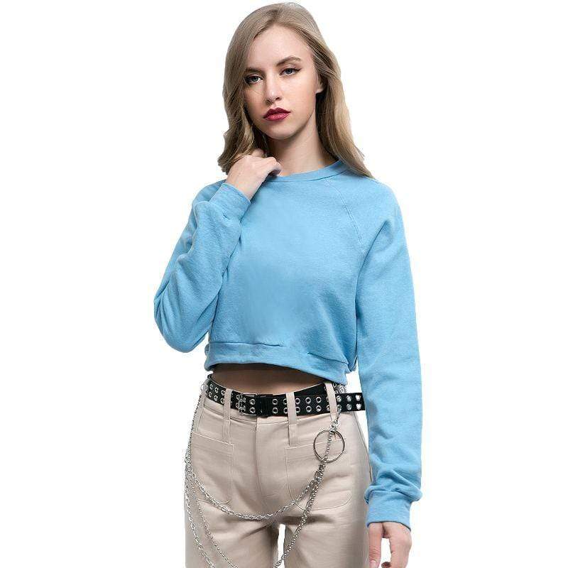 Women Solid Color Classic Pattern Long Sleeves Crop Top Sweatshirt