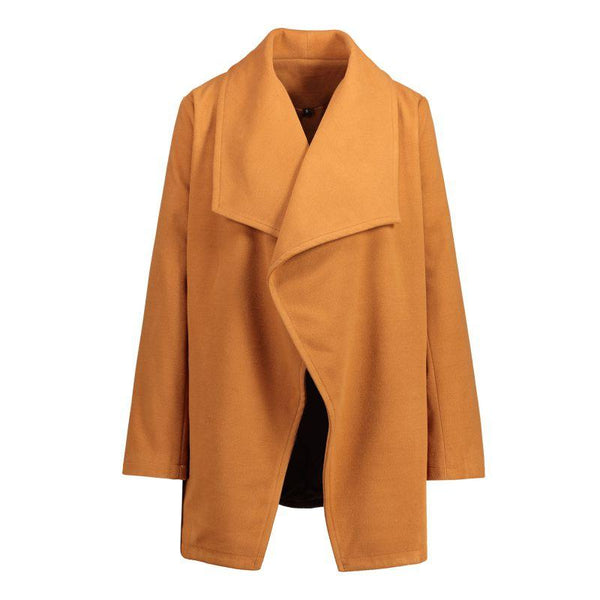 Women Solid Color Good Quality Irregular Lapel Design Winter Coat