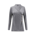 Women Solid Color Long-sleeve Irregular Buttoned Surplice Sweatshirt