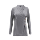 Women Solid Color Long-sleeve Irregular Buttoned Surplice Sweatshirt