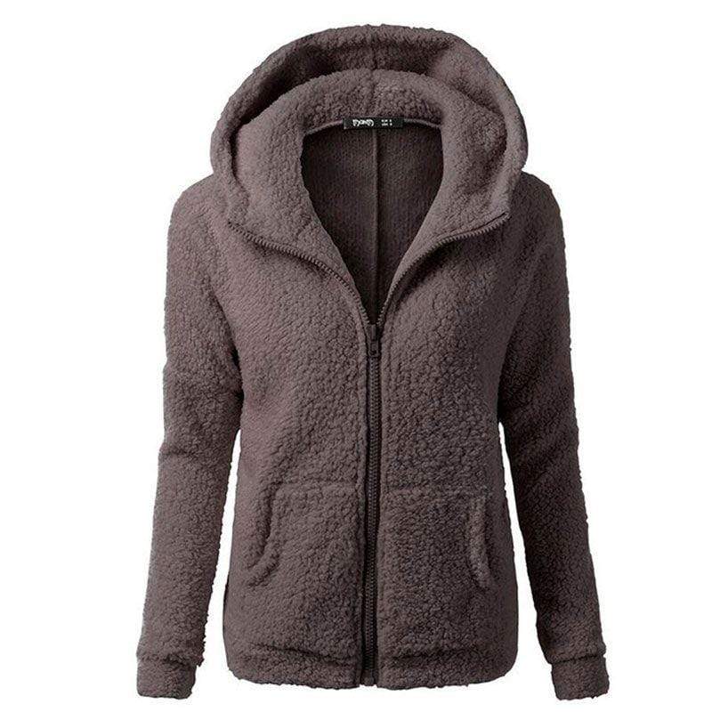 Women Solid Color Long Sleeve Thickening Fluffy Jacket