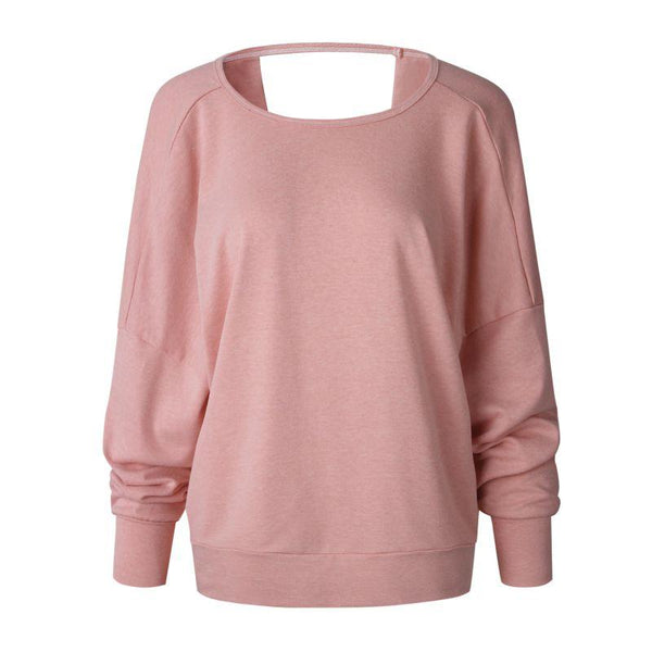 Women Solid Color Oversize Design Sexy Backless Long Sleeves Sweatshirt
