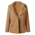 Women Solid Color Warm Winter Thickening Lapel Collar Plush Coat