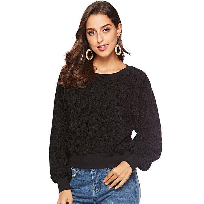 Women Solid Color Winter Fleece Lined Round Neck Pullover Sweatshirt