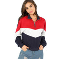 Women Sportswear Fashion Color Blocking Design Geometric Sweatshirt With Zipper