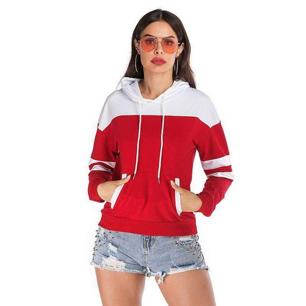 Women Street Style Casual Long-sleeve Block Color Hoodies