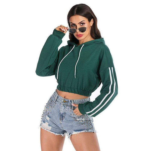 Women Street Style Casual Stripes Pattern Cropped Hoodies
