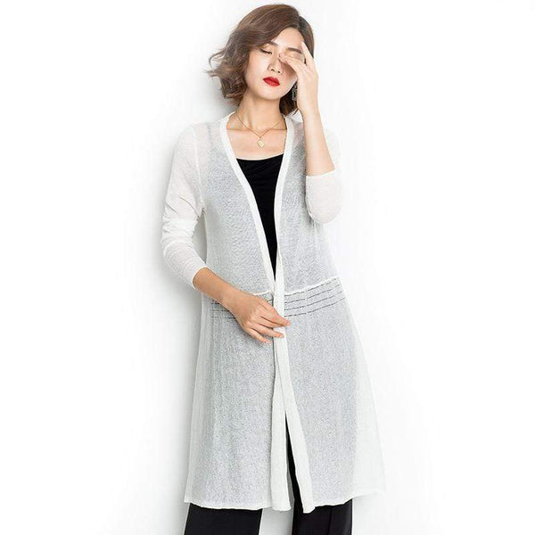 Women Trendy Simple Style Solid Color V-Neck Sun-protection Thin Cool Long Cardigan