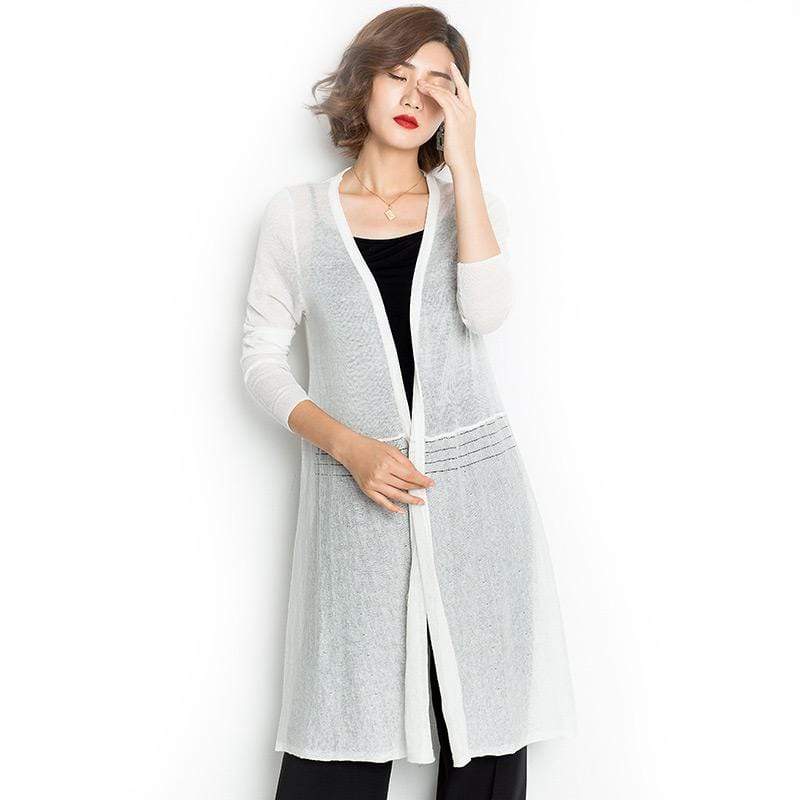 Women Trendy Simple Style Solid Color V-Neck Sun-protection Thin Cool Long Cardigan