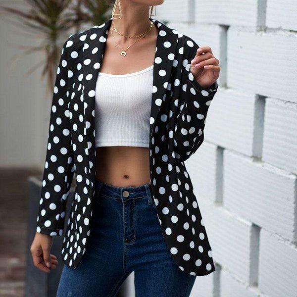 Women Vintage Polka Dot Print Casual Lapel Collar Blazer