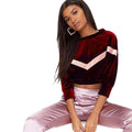Women Vintage Velvet Fabric Pullover Winter Autumn Crop Sweatshirt