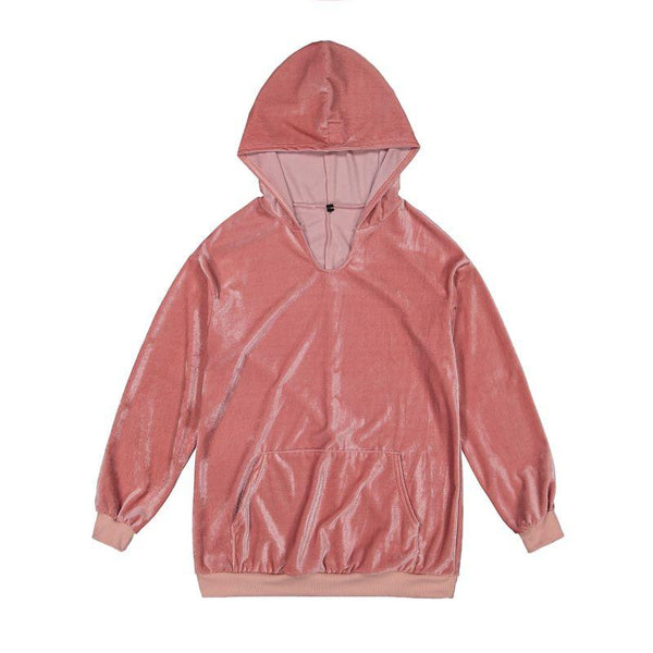Young Women Casual Style Hot Sale Solid Color Vintage Velvet Fabric Hoodies