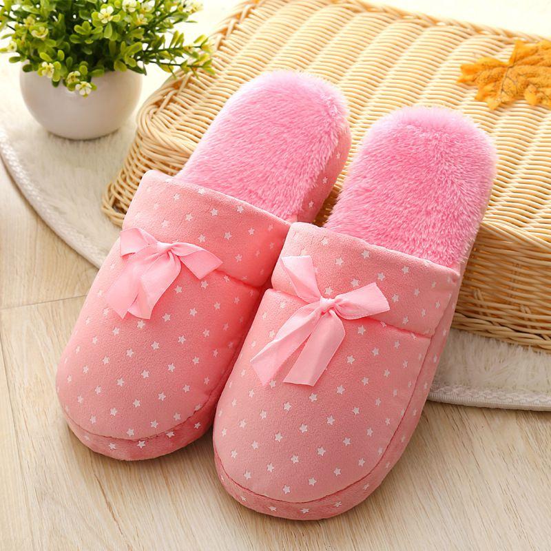 TIY Footwear New Star Print Bowknot Decor Design Indoor Cotton Slippers Shoes TIY