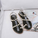 TIY Footwear Pearl Decor Toe Ring Design Casual Flat Sandals Shoes TIY