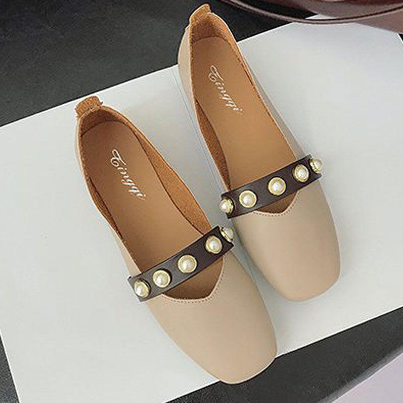 TIY Footwear Pearl Decoration Square-toe Women Loafers Shoes TIY