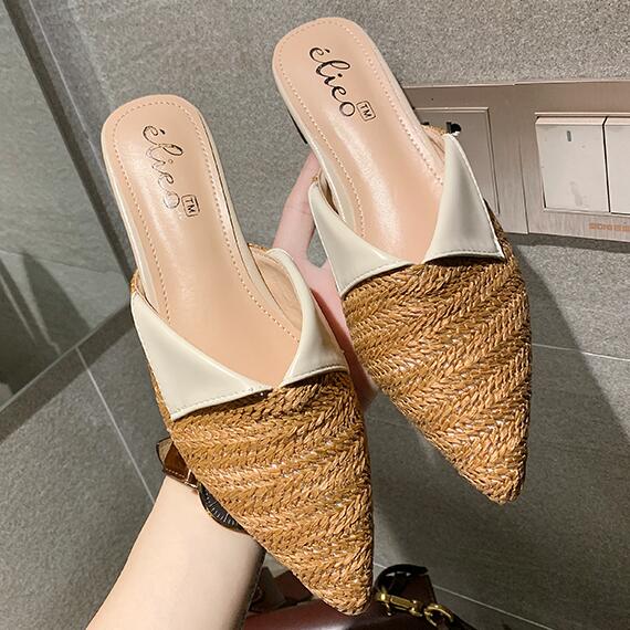 TIY Footwear Pointed-toe Lapel Shallow Mouth Cover Toe Low Heels Slippers Shoes TIY