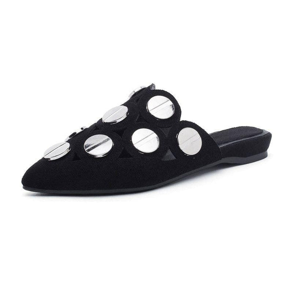 TIY Footwear Pointed-toe Round Metal Buckle Decor Hollow Out Upper Design Fashion Outdoor Slippers Shoes TIY