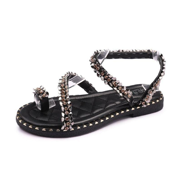 TIY Footwear Ring Toe Design Rhinestone Flat Sandals Shoes TIY