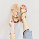 TIY Footwear Round Toe Flower Decor Toe Ring Flat Sandals Shoes TIY