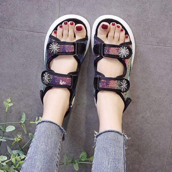 TIY Footwear Sequin Flower Decor Hollow out Slingback Platform Sports Style Sandals Shoes TIY