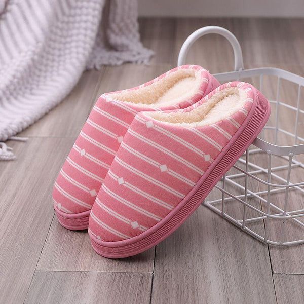 TIY Footwear Simple Stripe Pattern Winter Cotton Slippers Shoes TIY