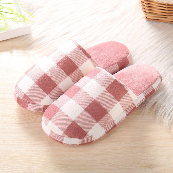 TIY Footwear Simple Style Plaid Print Indoor Anti Skid Slippers Shoes TIY