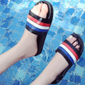 TIY Footwear Simple Style Women Stripe Pattern Round Toe Comfortable Flat Slippers Shoes TIY
