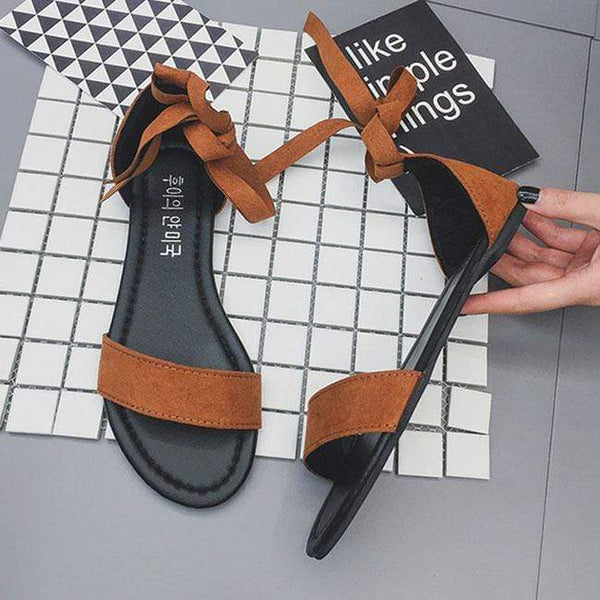 TIY Footwear Simple Suede Upper Lace-up Round Toe Sandals Shoes TIY