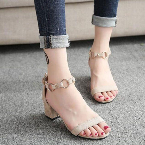 TIY Footwear Single Strap Upper Open Toe Buckle Strap Cover Heel Chunky Heel Sandals Shoes TIY