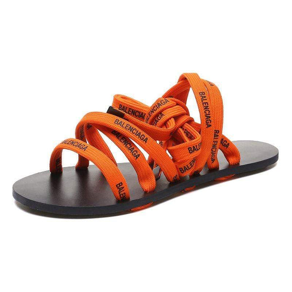 TIY Footwear Soft Letters Pattern Fabric Lace-up Sandals Shoes TIY