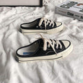 TIY Footwear Solid Color Lace-up Women Casual Canvas Shoes Flat Mules TIY