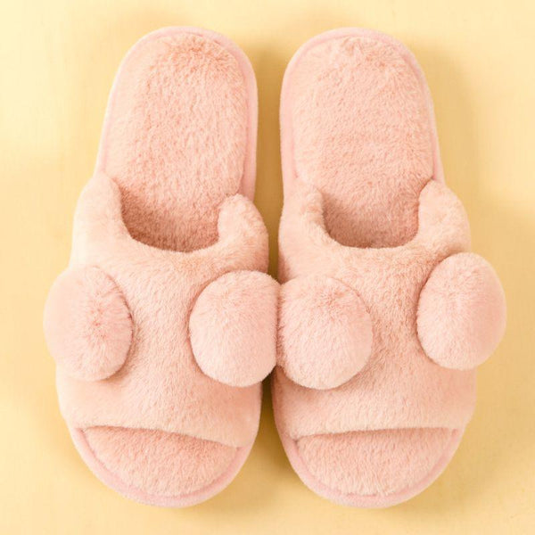 TIY Footwear Solid Color Men And Women Cartoon Pattern Plush Peep-toe Slippers Shoes TIY