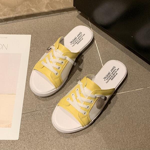 TIY Footwear Sports Style Round-toe Shoelace Decor Anti Skid Slippers Shoes TIY