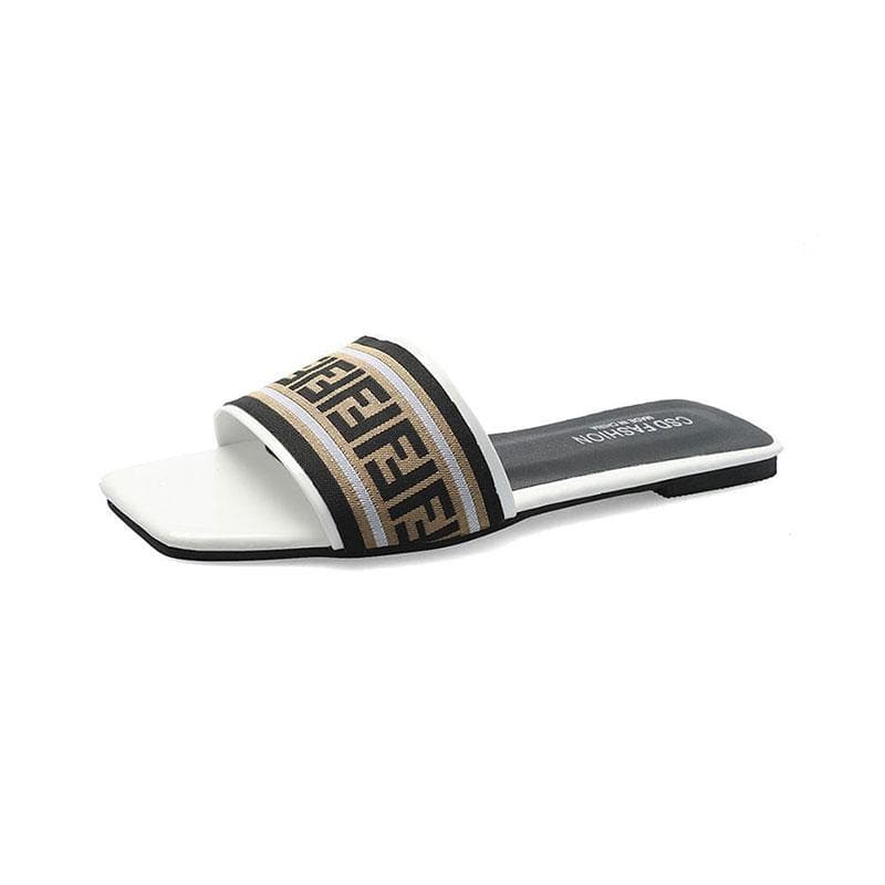 TIY Footwear Square-toe Letter Print Slippers Shoes TIY