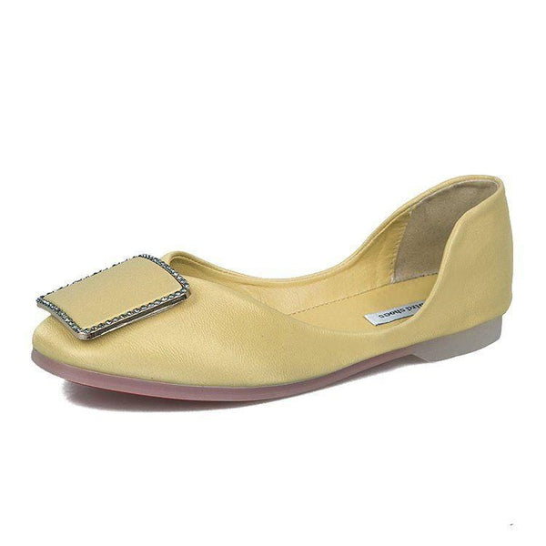 TIY Footwear Square-toe Metal Square Shaped Buckle Design Antiskid Flat Shoes TIY