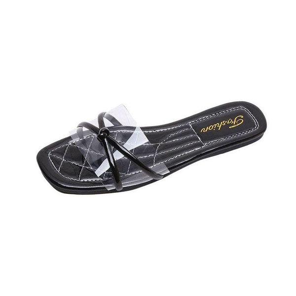 TIY Footwear Square-toe Transparent Bowknot Design Slippers Shoes TIY