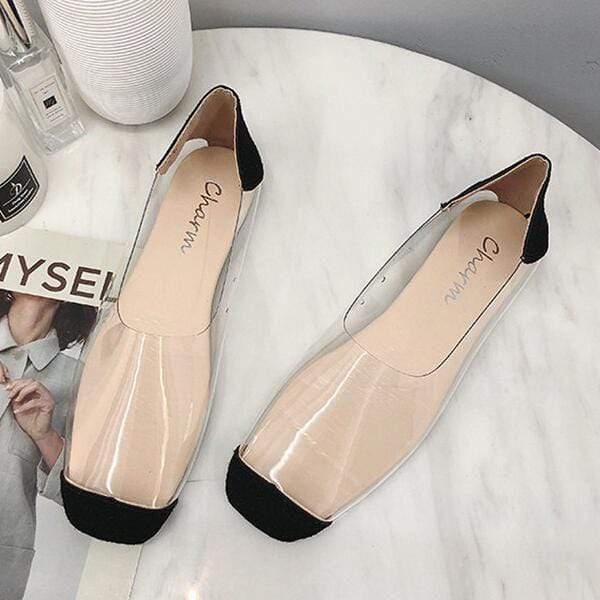 TIY Footwear Square-toe Transparent Upper Flat Slip On Shoes TIY