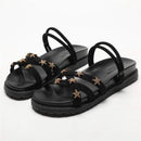 TIY Footwear Star Pattern Decor Upper Crossed  Design Casual Platform Slippers Shoes TIY