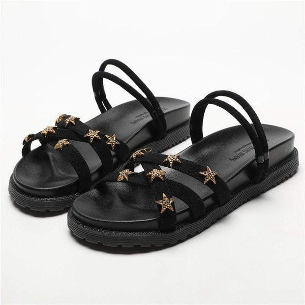 TIY Footwear Star Pattern Decor Upper Crossed  Design Casual Platform Slippers Shoes TIY