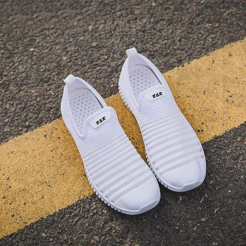 TIY Footwear Stripe Pattern Women Casual Mesh Upper Slip On Sneakers Shoes TIY