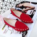 Suede Pointed Toe Studded Design Flat Shoes