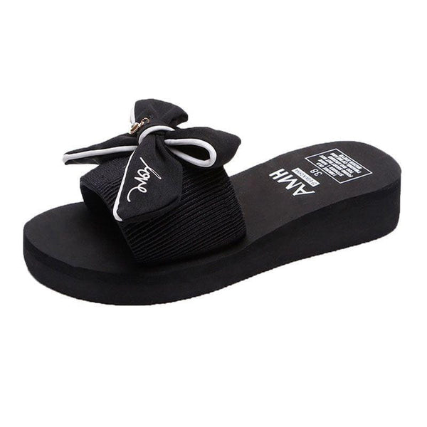 Summer Bowknot Decor Outdoor Platform Slippers Shoes