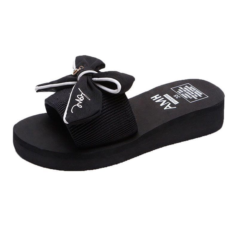 Summer Bowknot Decor Outdoor Platform Slippers Shoes