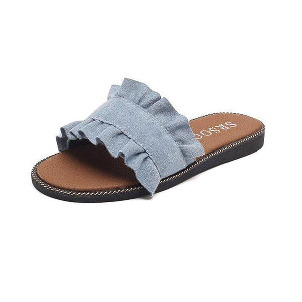 Summer Casual Style Women Ruffled Design Outdoor Slippers Shoes