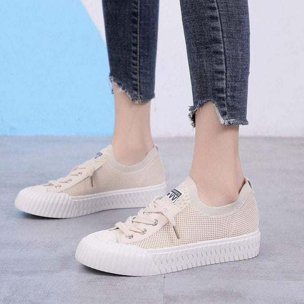 Summer Fashion Women Round Toe Lace-up Low Top Breathable Sneakers Shoes